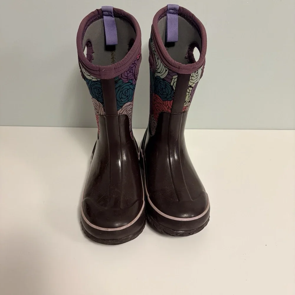 Bogs Rosey Boots Youth Girls 2 Pink Purple Blue Floral Waterproof Rain Snow